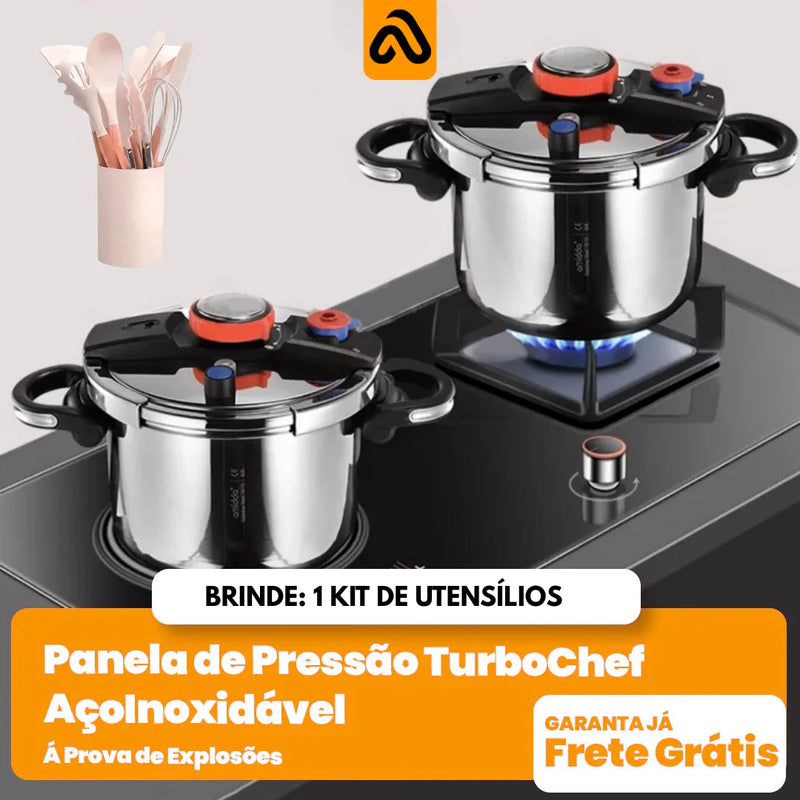 Panela de Pressão CookMaster® Aço Inoxidável - Á Prova de Explosões + Brinde: Kit Utensílios.