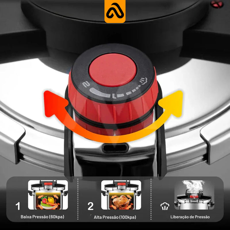 Panela de Pressão CookMaster® Aço Inoxidável - Á Prova de Explosões + Brinde: Kit Utensílios.