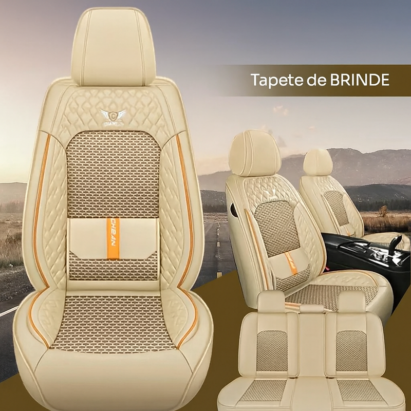 Kit Capa para Banco Completa em Couro Legítimo Universal Italian + BRINDE: Tapete Completo