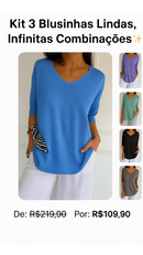 Kit 3 Blusas Luna® em Malha Leve – Decote V Elegante