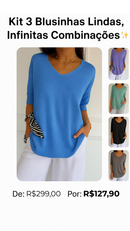 Kit 3 Blusas Luna® em Malha Leve – Decote V Elegante