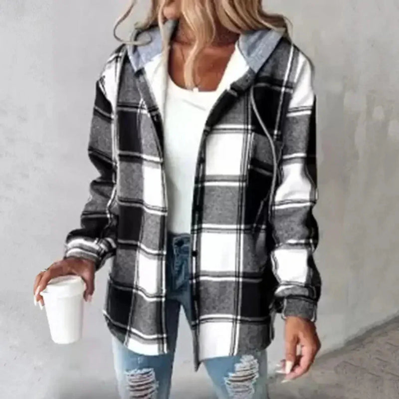 Casaco Xadrez Feminino com Capuz