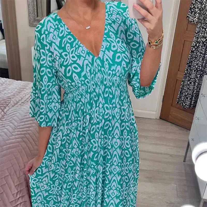 Vestido Longo Floral com Decote V + [Brinde exclusivo]