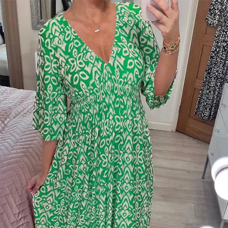 Vestido Longo Floral com Decote V + [Brinde exclusivo]